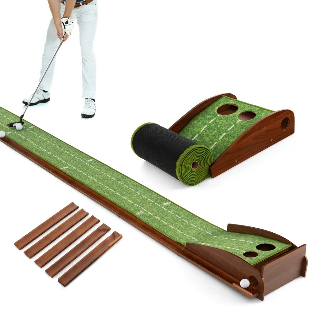 Golf Putting Mat Practice Training Aid with Auto Ball Return and 2 Hole Sizes - Green - Golf