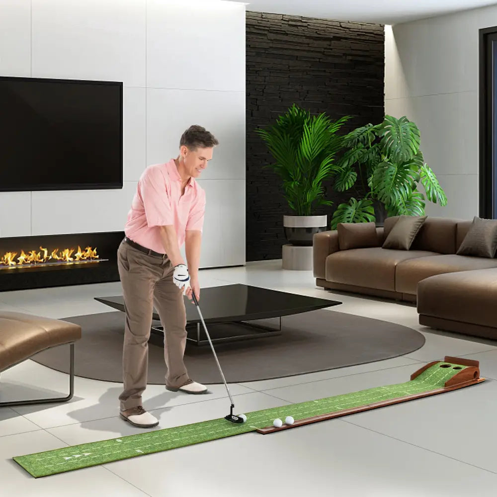 Golf Putting Mat Practice Training Aid with Auto Ball Return and 2 Hole Sizes - Green - Golf