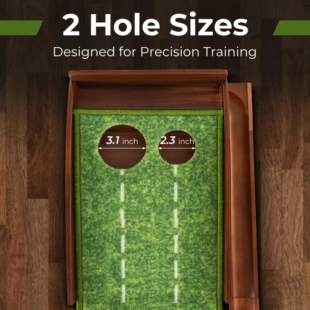 Golf Putting Mat Practice Training Aid with Auto Ball Return and 2 Hole Sizes - Green - Golf