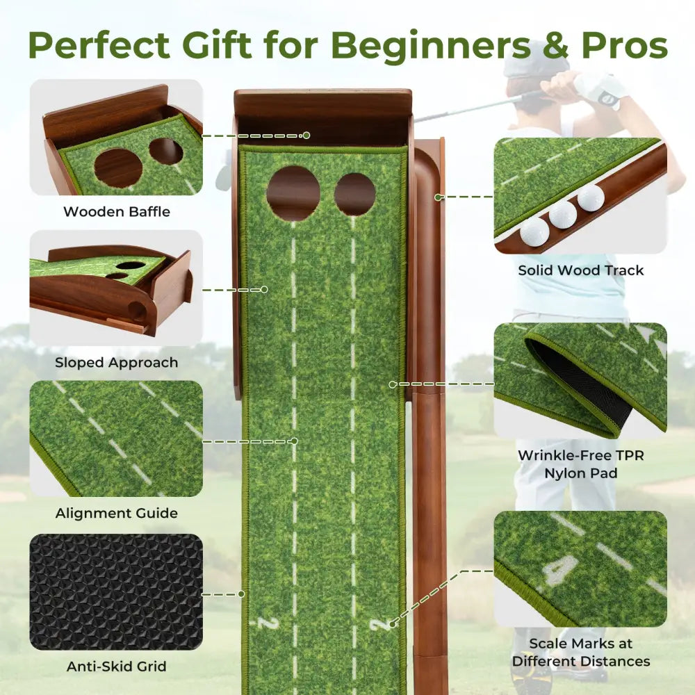 Golf Putting Mat Practice Training Aid with Auto Ball Return and 2 Hole Sizes - Green - Golf