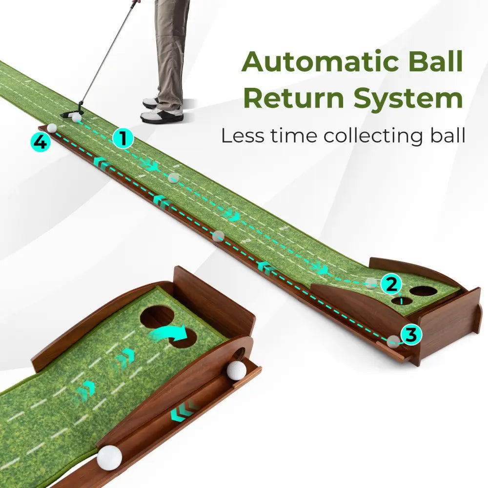 Golf Putting Mat Practice Training Aid with Auto Ball Return and 2 Hole Sizes - Green - Golf