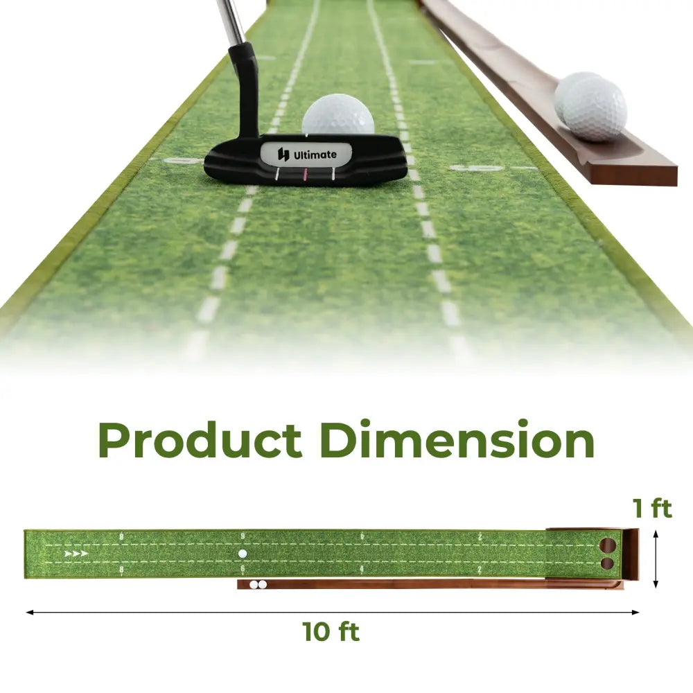 Golf Putting Mat Practice Training Aid with Auto Ball Return and 2 Hole Sizes - Green - Golf