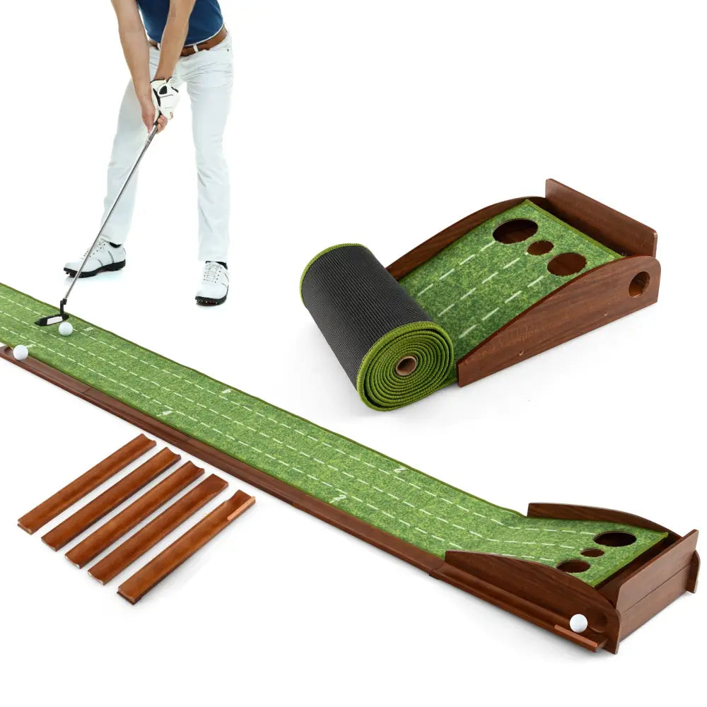 Golf Putting Mat Practice Training Aid with Auto Ball Return and 3 Hole Sizes - Green - Golf