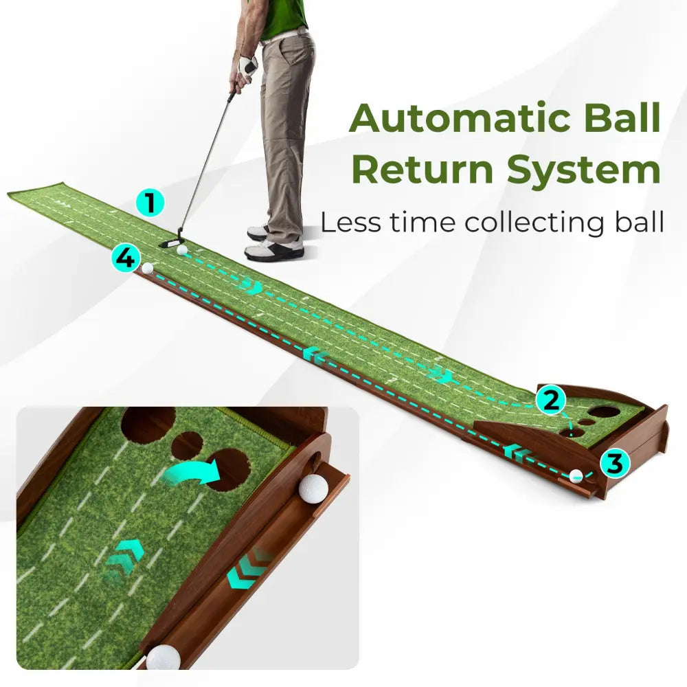 Golf Putting Mat Practice Training Aid with Auto Ball Return and 3 Hole Sizes - Green - Golf