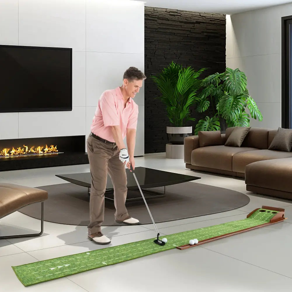Golf Putting Mat Practice Training Aid with Auto Ball Return and 3 Hole Sizes - Green - Golf
