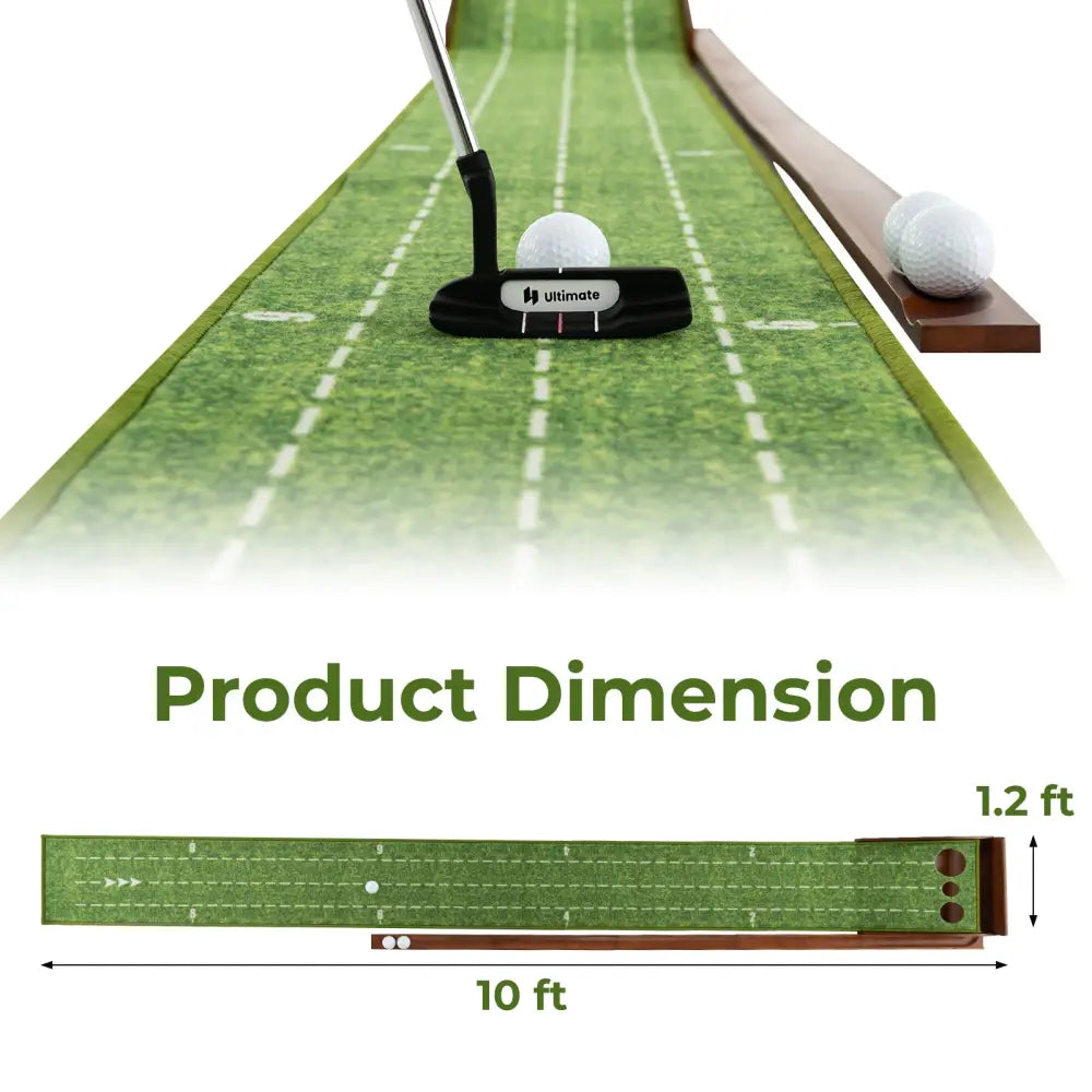 Golf Putting Mat Practice Training Aid with Auto Ball Return and 3 Hole Sizes - Green - Golf