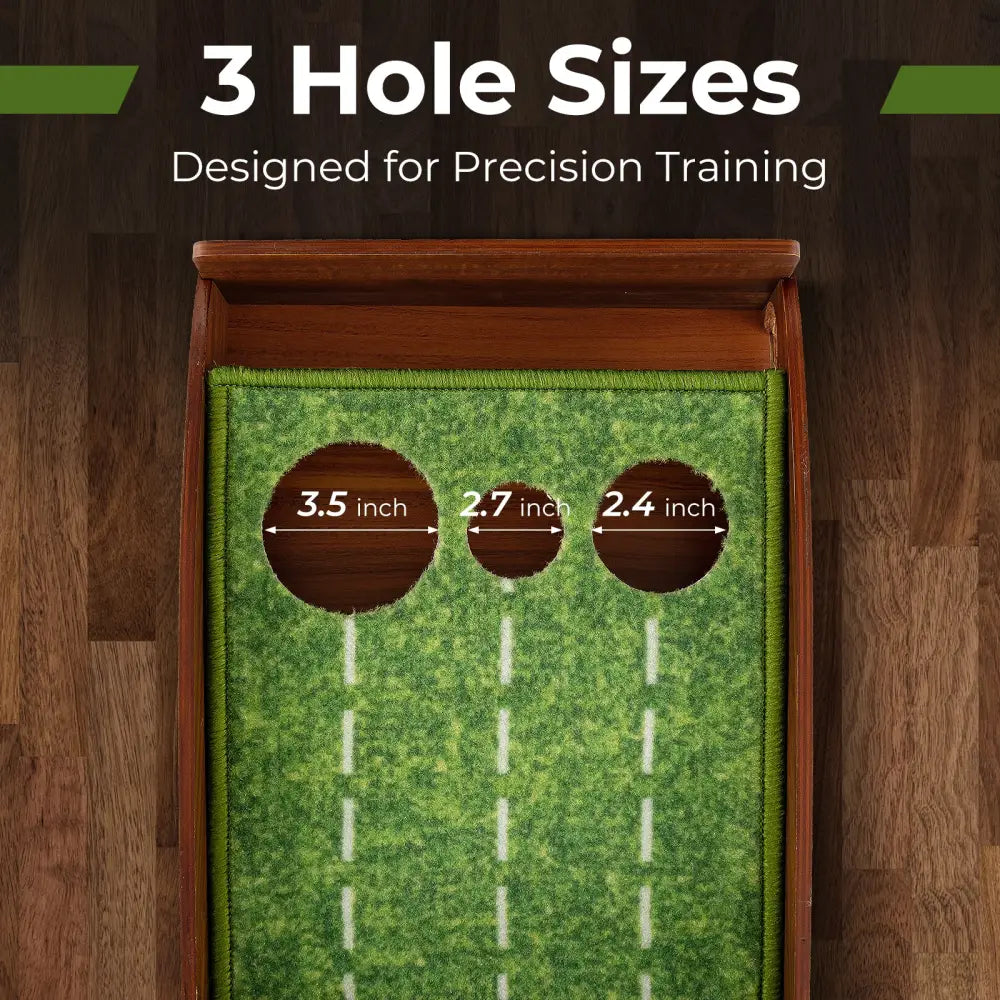Golf Putting Mat Practice Training Aid with Auto Ball Return and 3 Hole Sizes - Green - Golf