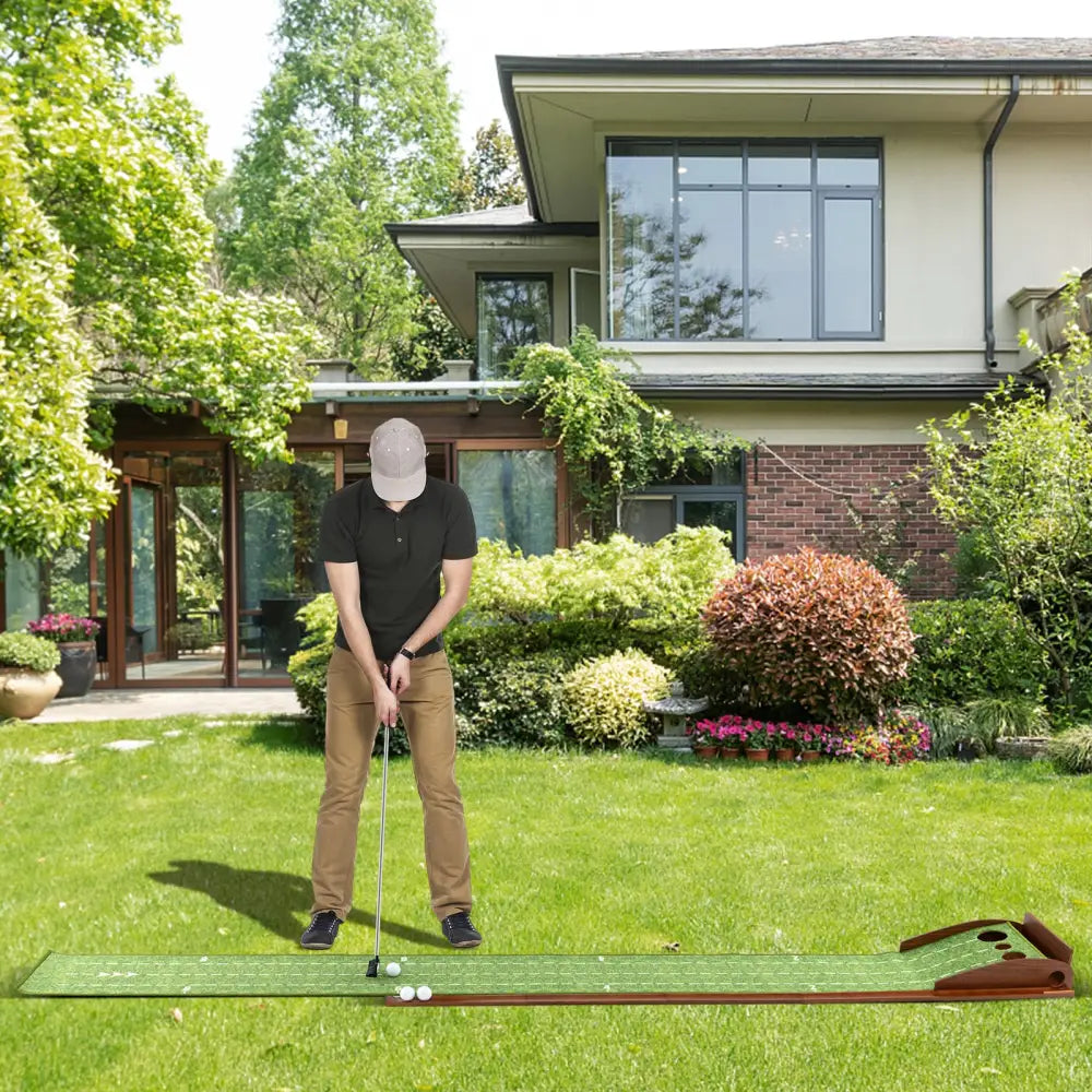 Golf Putting Mat Practice Training Aid with Auto Ball Return and 3 Hole Sizes - Green - Golf