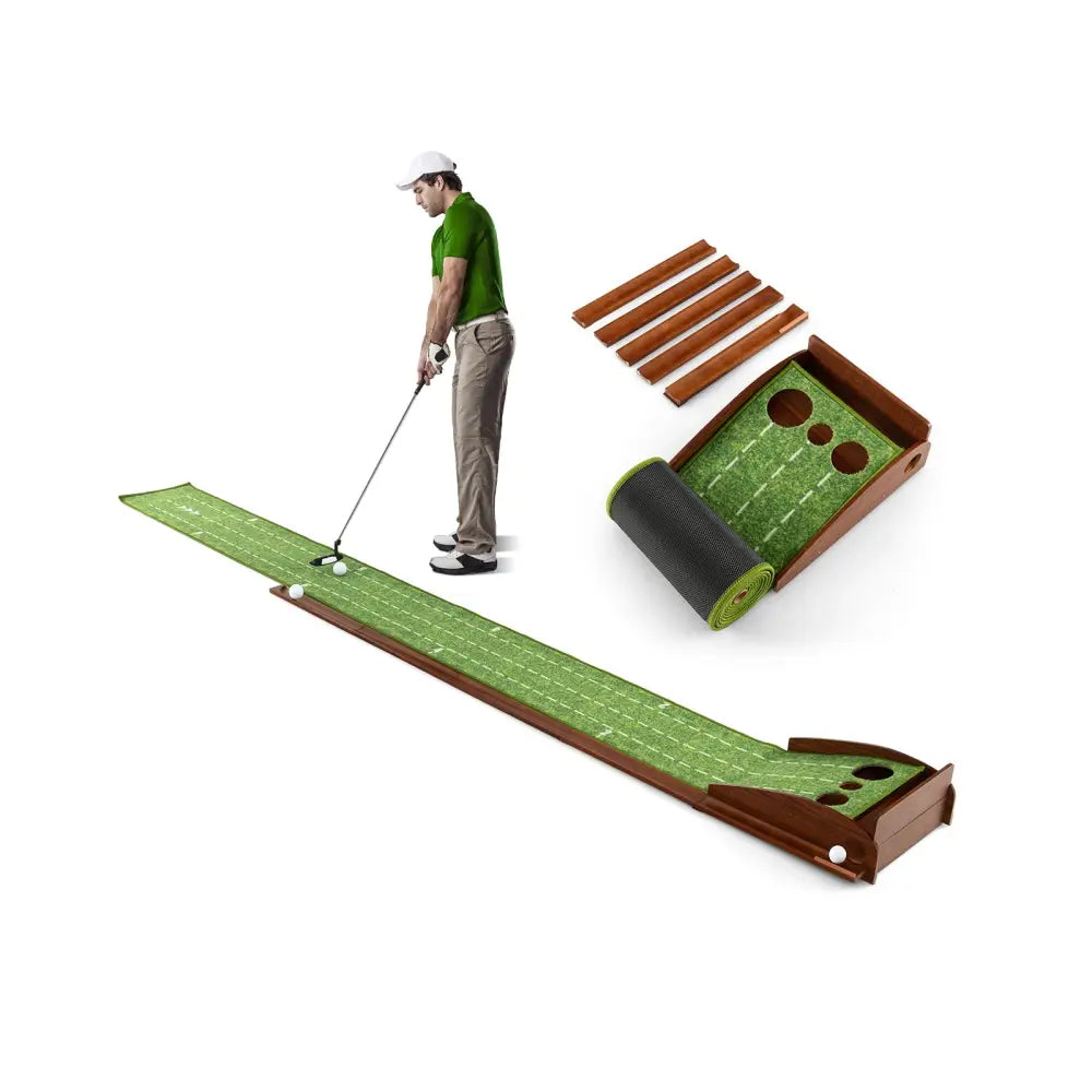 Golf Putting Mat Practice Training Aid with Auto Ball Return and 3 Hole Sizes - Green - Golf