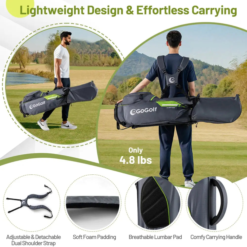 Golf Stand Bag Lightweight Golf Bag with 8 Way Top Dividers and 5 Zippered Pockets-Gray - Gray - Golf