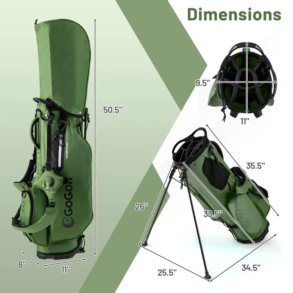 Golf Stand Bag Lightweight Golf Bag with 8 Way Top Dividers and 5 Zippered Pockets-Green - Green - Golf