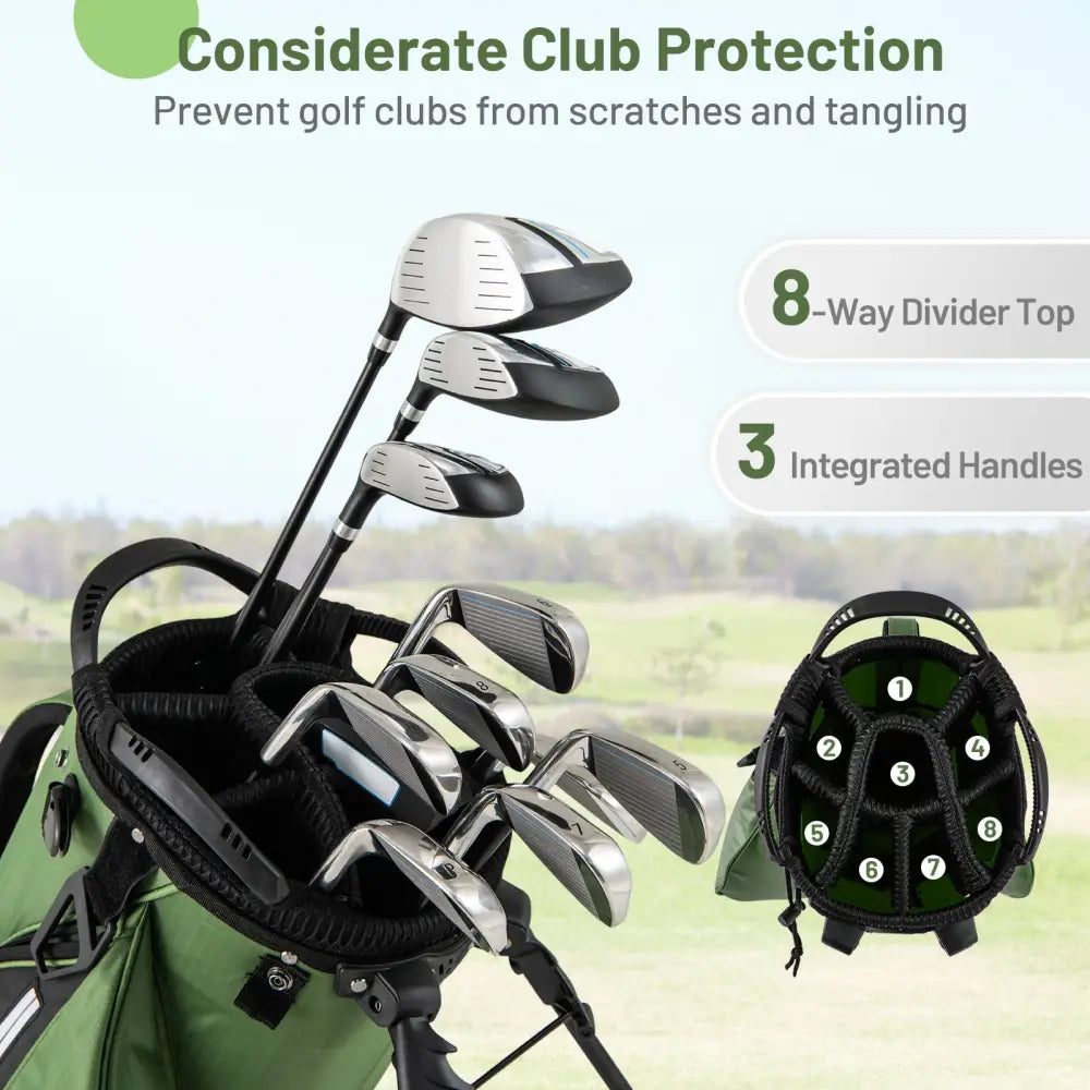 Golf Stand Bag Lightweight Golf Bag with 8 Way Top Dividers and 5 Zippered Pockets-Green - Green - Golf