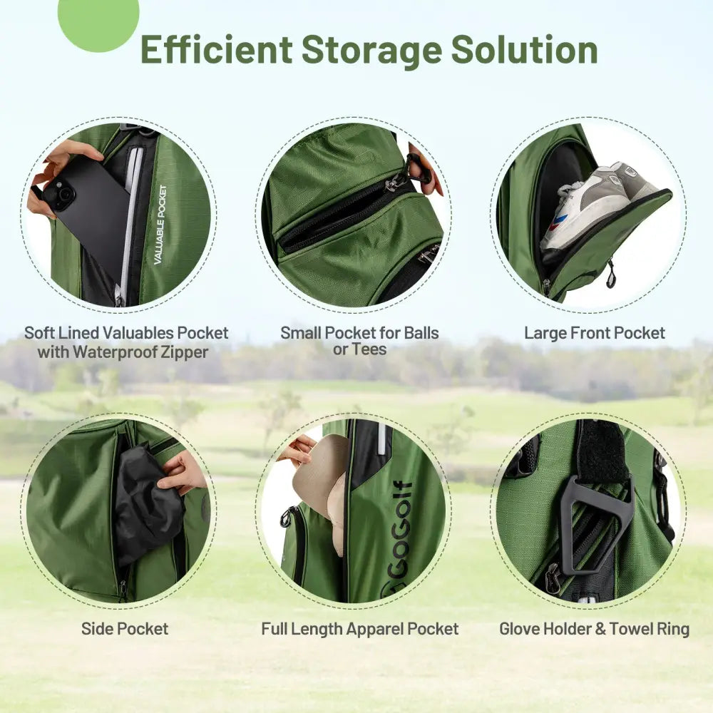 Golf Stand Bag Lightweight Golf Bag with 8 Way Top Dividers and 5 Zippered Pockets-Green - Green - Golf