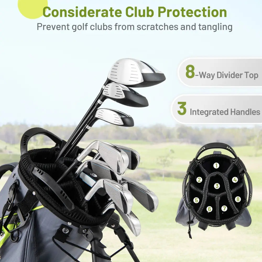 Golf Stand Bag Lightweight Golf Bag with 8 Way Top Dividers and 5 Zippered Pockets-Gray - Gray - Golf