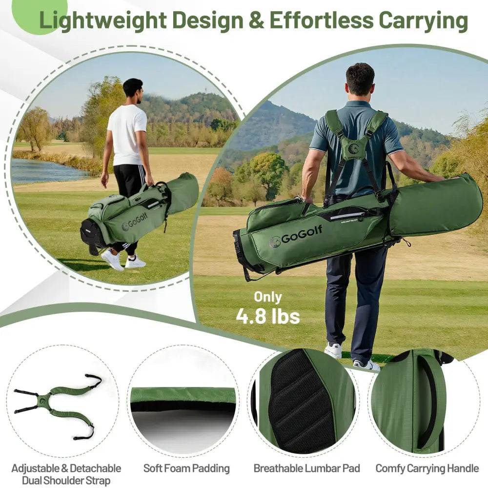 Golf Stand Bag Lightweight Golf Bag with 8 Way Top Dividers and 5 Zippered Pockets-Green - Green - Golf