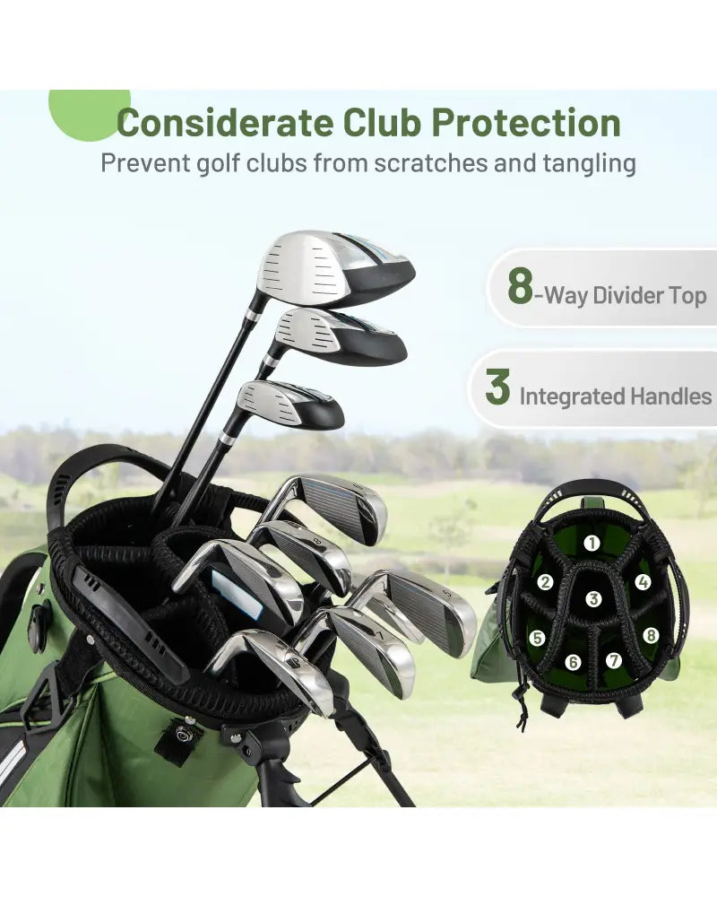 Golf Stand Bag Lightweight Golf Bag with 8 Way Top Dividers and 5 Zippered Pockets-Green - Green - Golf