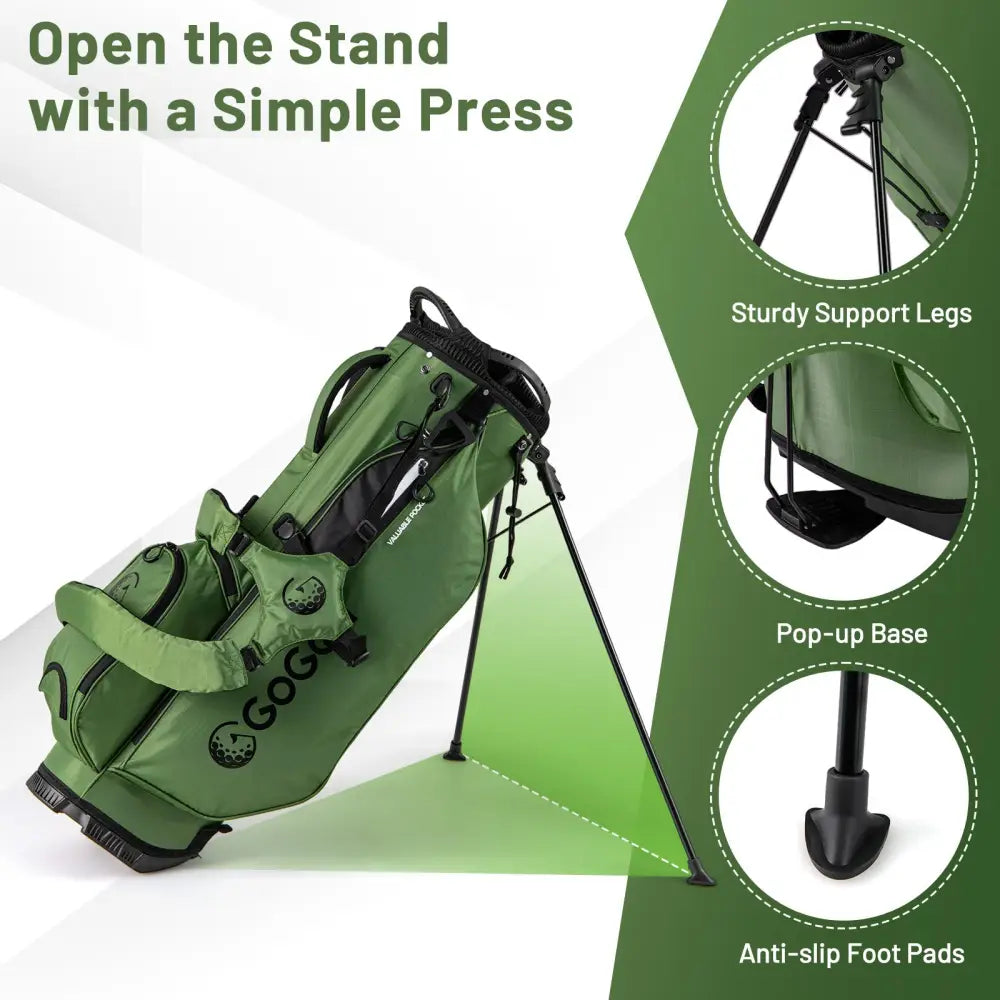 Golf Stand Bag Lightweight Golf Bag with 8 Way Top Dividers and 5 Zippered Pockets-Green - Green - Golf