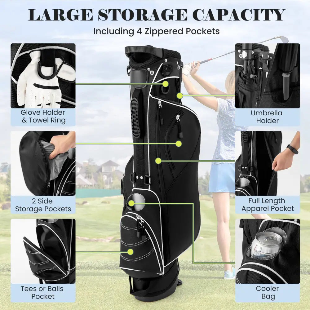 Golf Stand Cart Bag with 4 Way Divider Carry Organizer Pockets-Black - Black - Golf