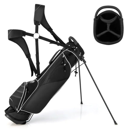Golf Stand Cart Bag with 4 Way Divider Carry Organizer Pockets-Black - Black - Golf