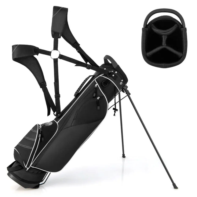 Golf Stand Cart Bag with 4 Way Divider Carry Organizer Pockets-Black - Black - Golf