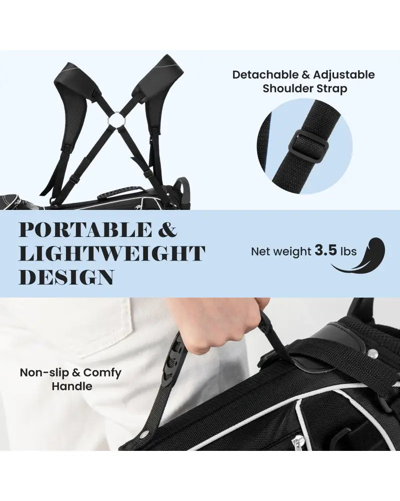 Golf Stand Cart Bag with 4 Way Divider Carry Organizer Pockets-Black - Black - Golf