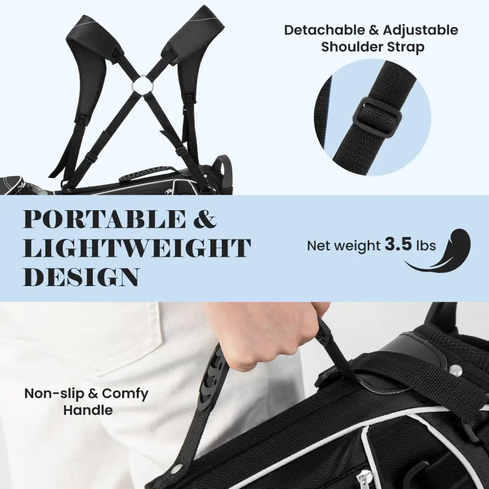 Golf Stand Cart Bag with 4 Way Divider Carry Organizer Pockets-Black - Black - Golf