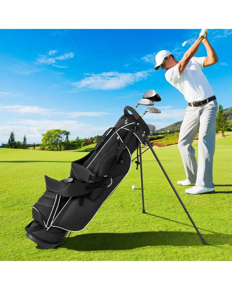 Golf Stand Cart Bag with 4 Way Divider Carry Organizer Pockets-Black - Black - Golf
