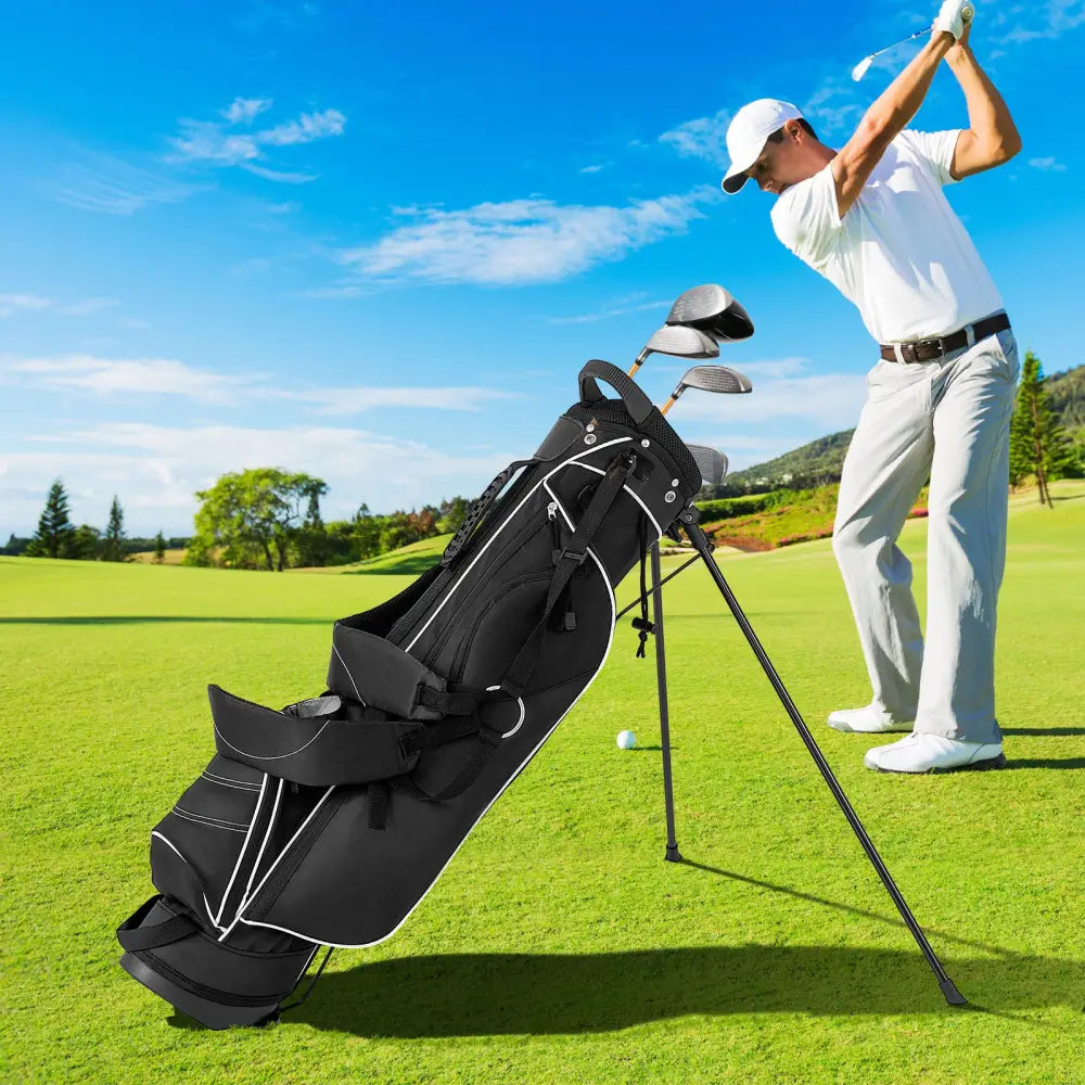Golf Stand Cart Bag with 4 Way Divider Carry Organizer Pockets-Black - Black - Golf