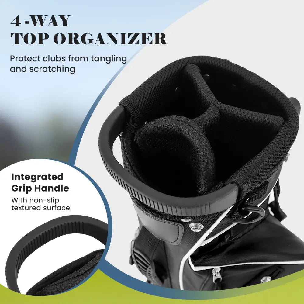 Golf Stand Cart Bag with 4 Way Divider Carry Organizer Pockets-Black - Black - Golf