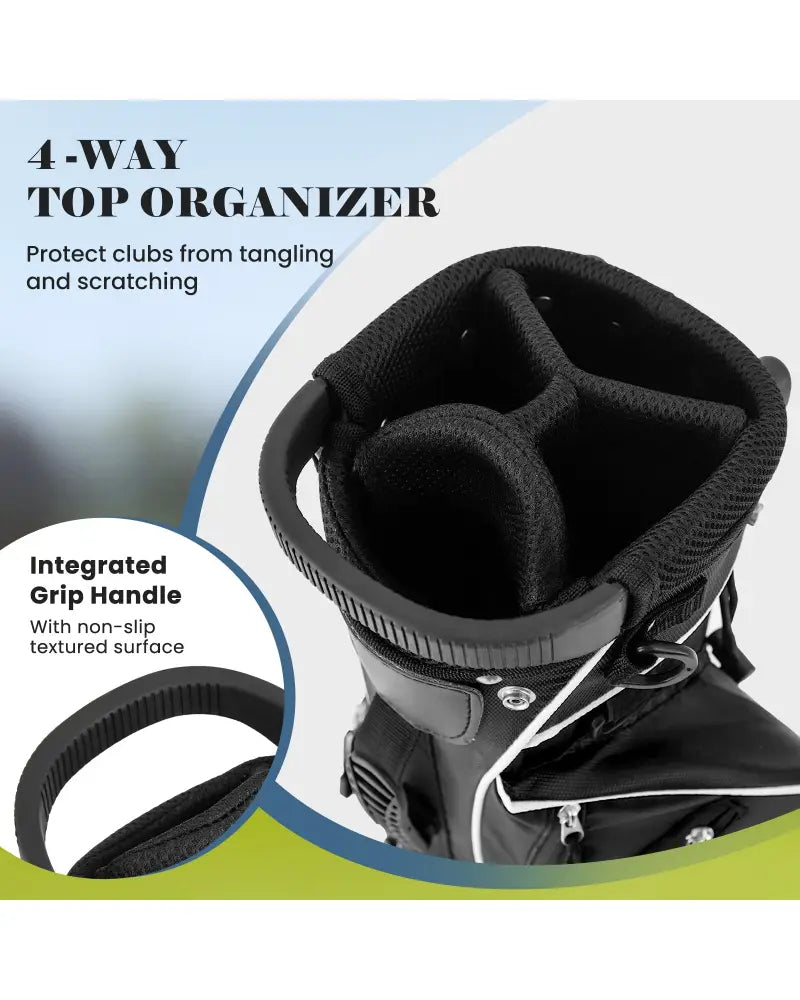Golf Stand Cart Bag with 4 Way Divider Carry Organizer Pockets-Black - Black - Golf