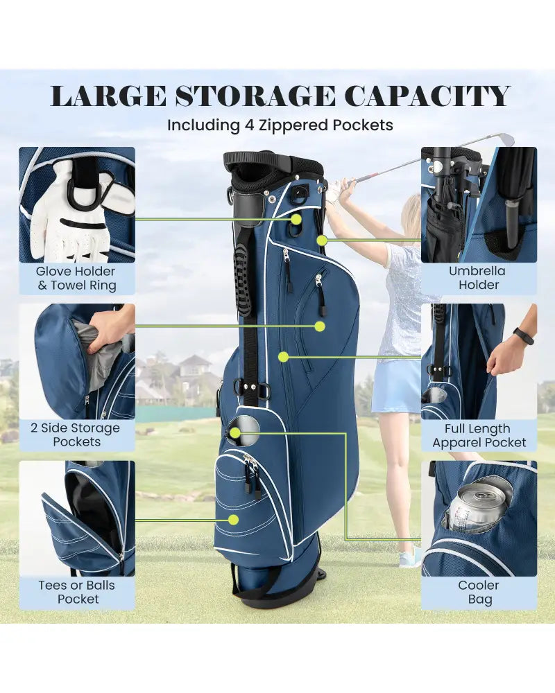 Golf Stand Cart Bag with 4 Way Divider Carry Organizer Pockets-Blue - Blue - Golf