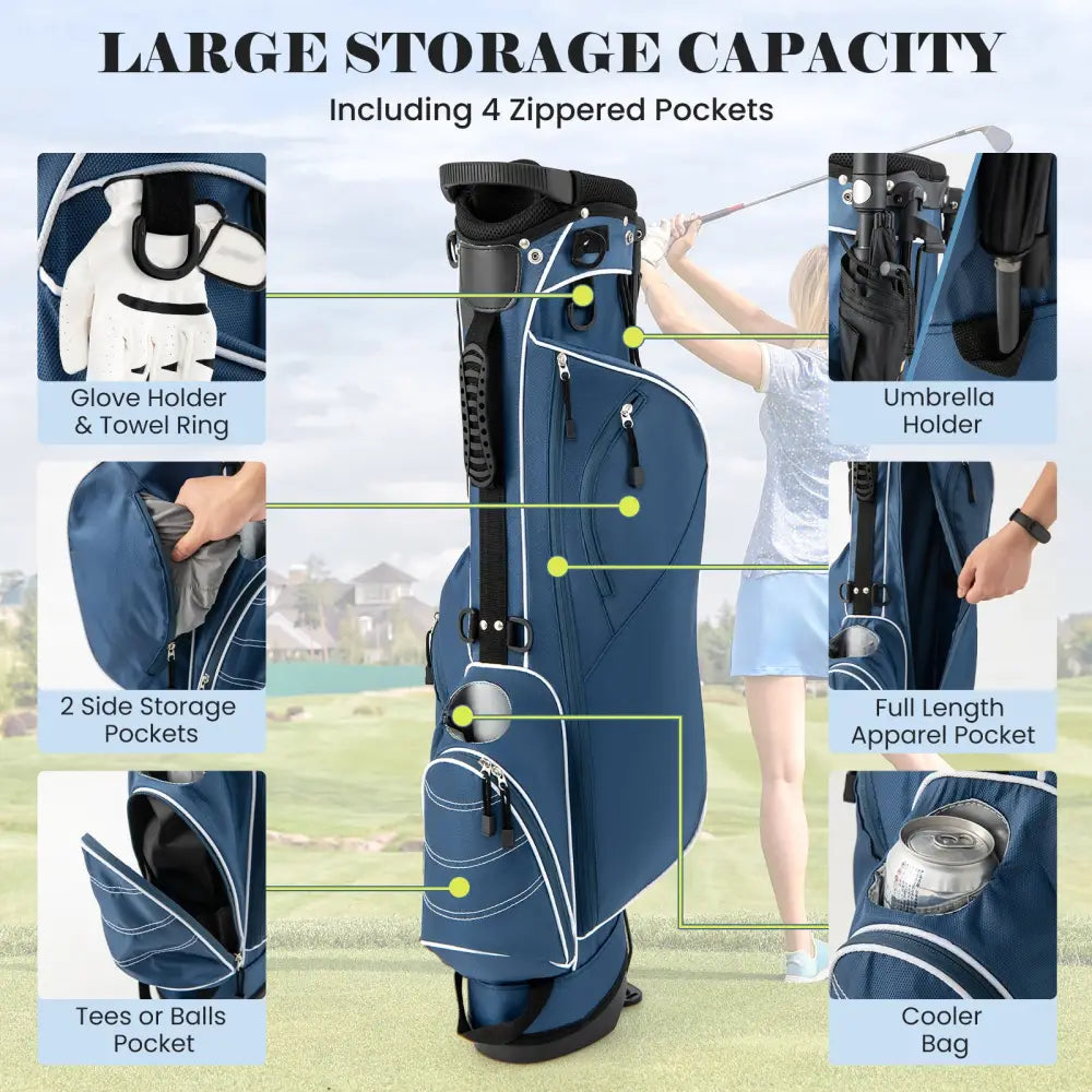 Golf Stand Cart Bag with 4 Way Divider Carry Organizer Pockets-Blue - Blue - Golf