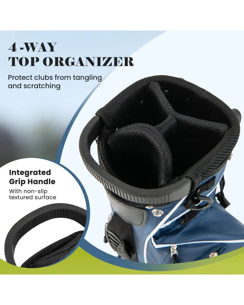 Golf Stand Cart Bag with 4 Way Divider Carry Organizer Pockets-Blue - Blue - Golf