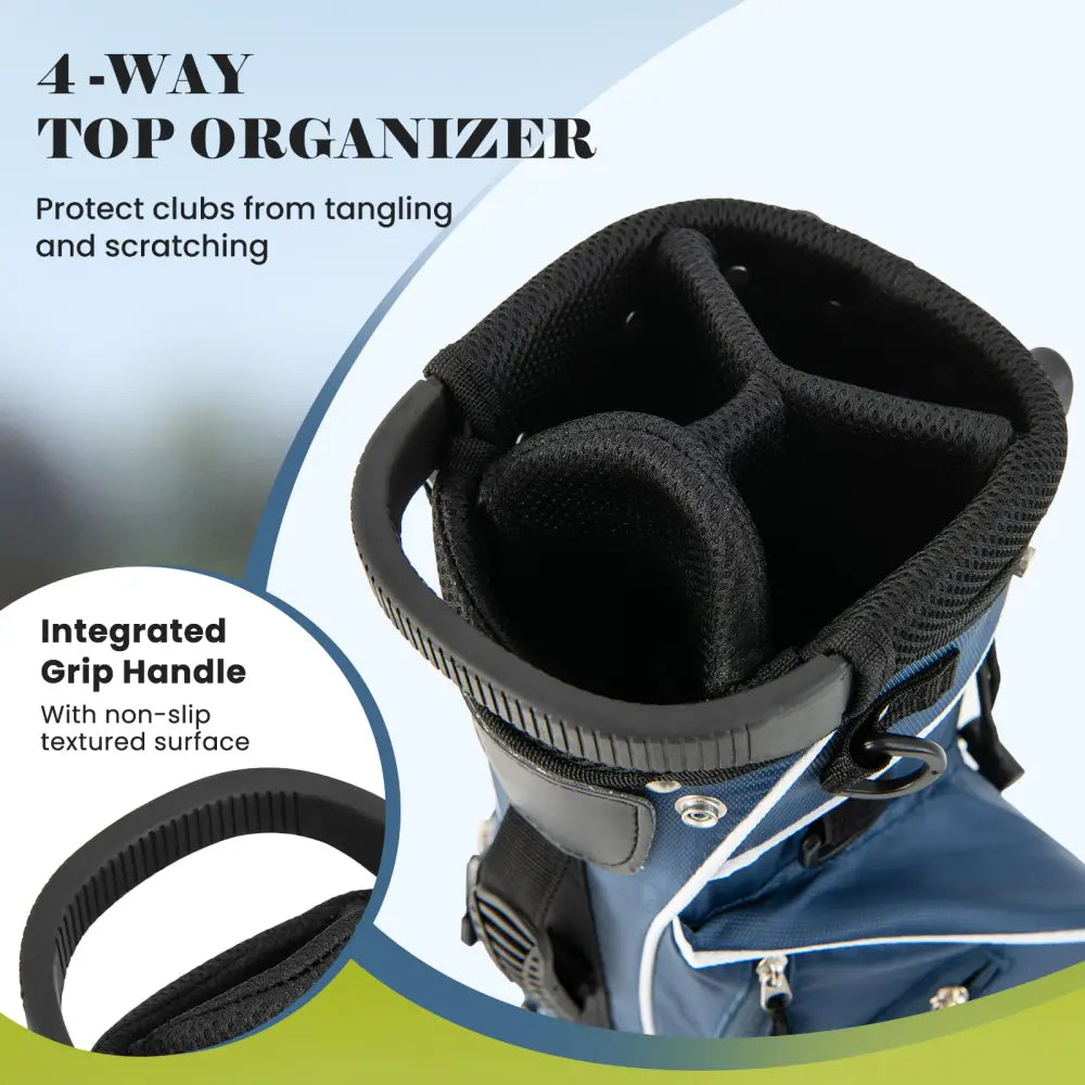 Golf Stand Cart Bag with 4 Way Divider Carry Organizer Pockets-Blue - Blue - Golf