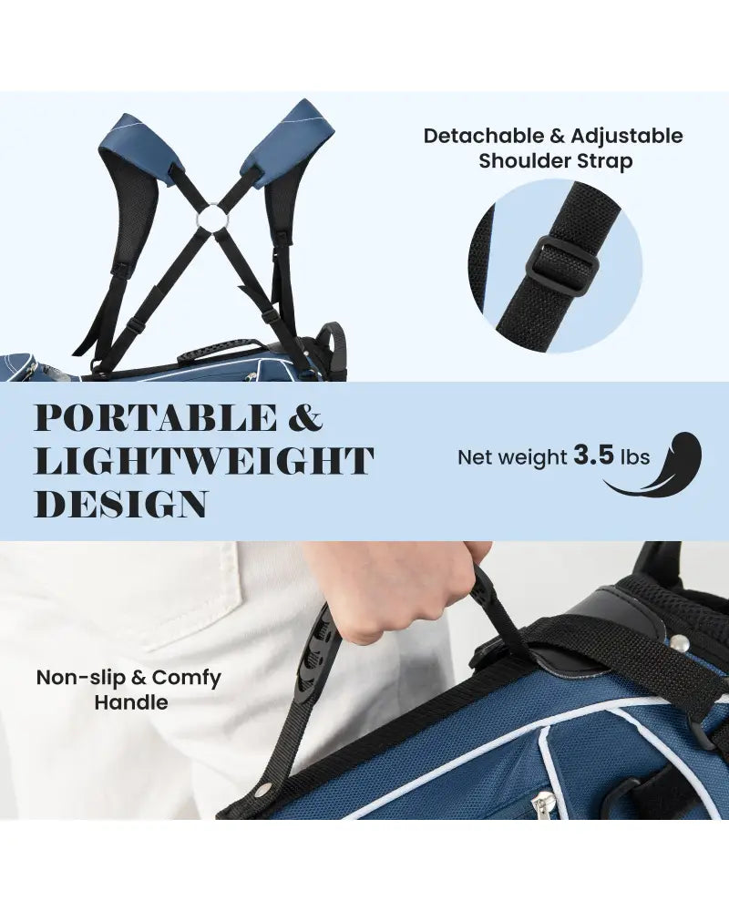 Golf Stand Cart Bag with 4 Way Divider Carry Organizer Pockets-Blue - Blue - Golf