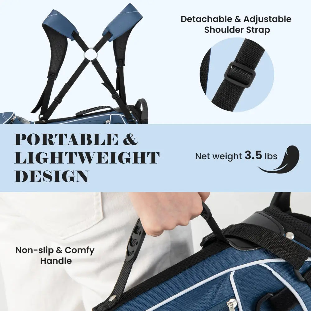 Golf Stand Cart Bag with 4 Way Divider Carry Organizer Pockets-Blue - Blue - Golf