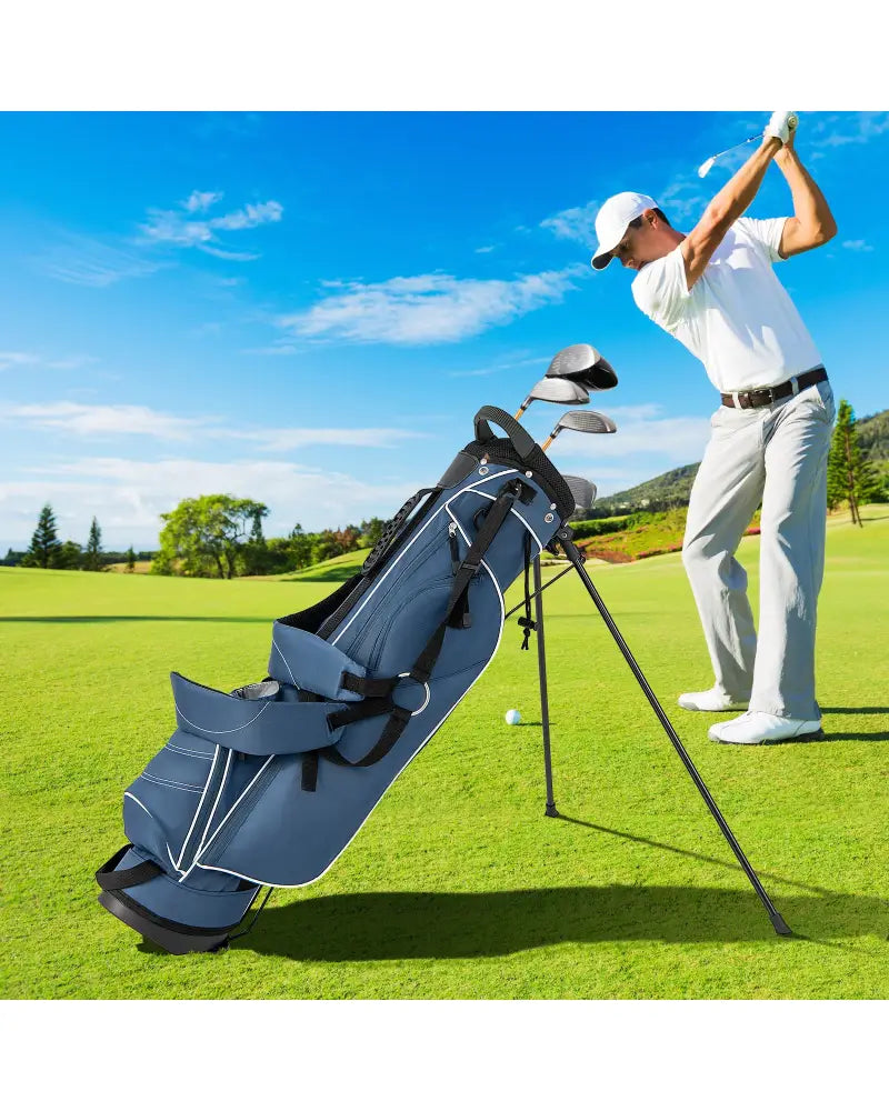 Golf Stand Cart Bag with 4 Way Divider Carry Organizer Pockets-Blue - Blue - Golf
