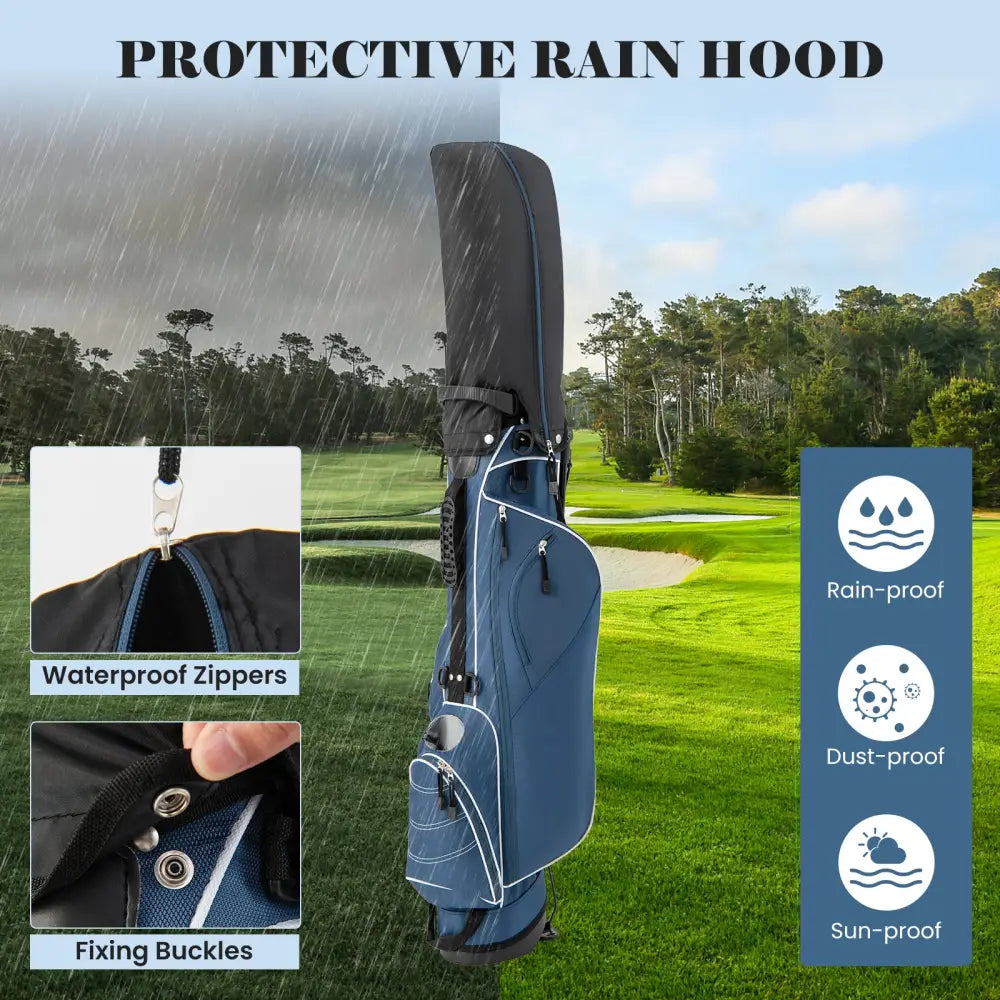 Golf Stand Cart Bag with 4 Way Divider Carry Organizer Pockets-Blue - Blue - Golf