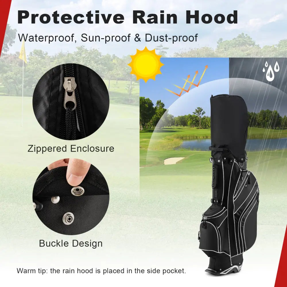 Golf Stand Cart Bag with 6-Way Divider Carry Pockets-Black - Black - Golf