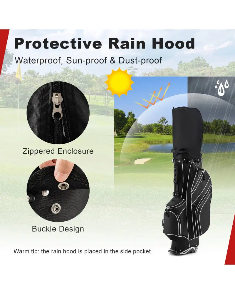 Golf Stand Cart Bag with 6-Way Divider Carry Pockets-Black - Black - Golf