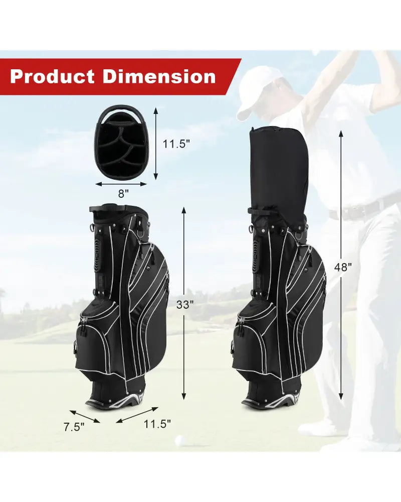 Golf Stand Cart Bag with 6-Way Divider Carry Pockets-Black - Black - Golf