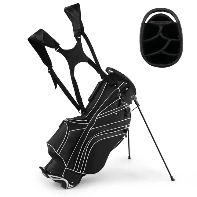 Golf Stand Cart Bag with 6-Way Divider Carry Pockets-Black - Black - Golf