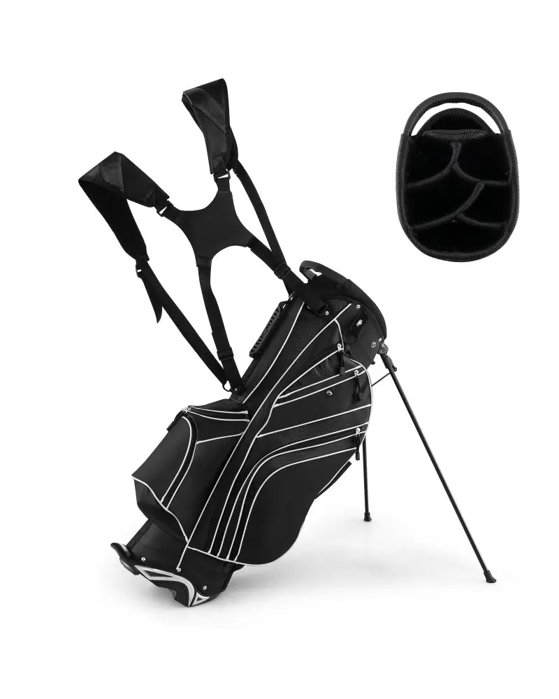 Golf Stand Cart Bag with 6-Way Divider Carry Pockets-Black - Black - Golf