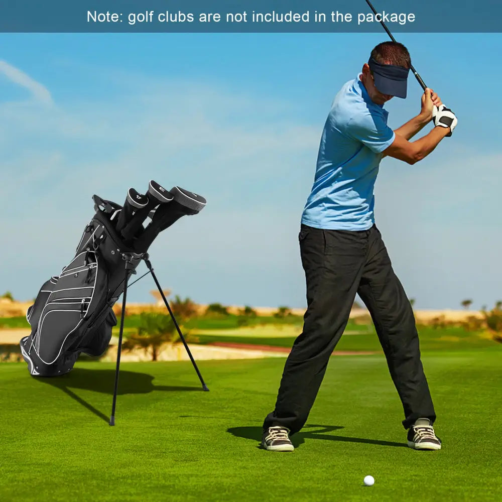 Golf Stand Cart Bag with 6-Way Divider Carry Pockets-Black - Black - Golf