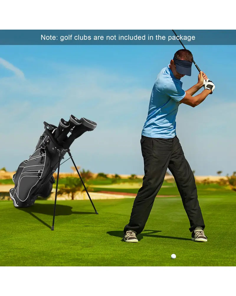 Golf Stand Cart Bag with 6-Way Divider Carry Pockets-Black - Black - Golf