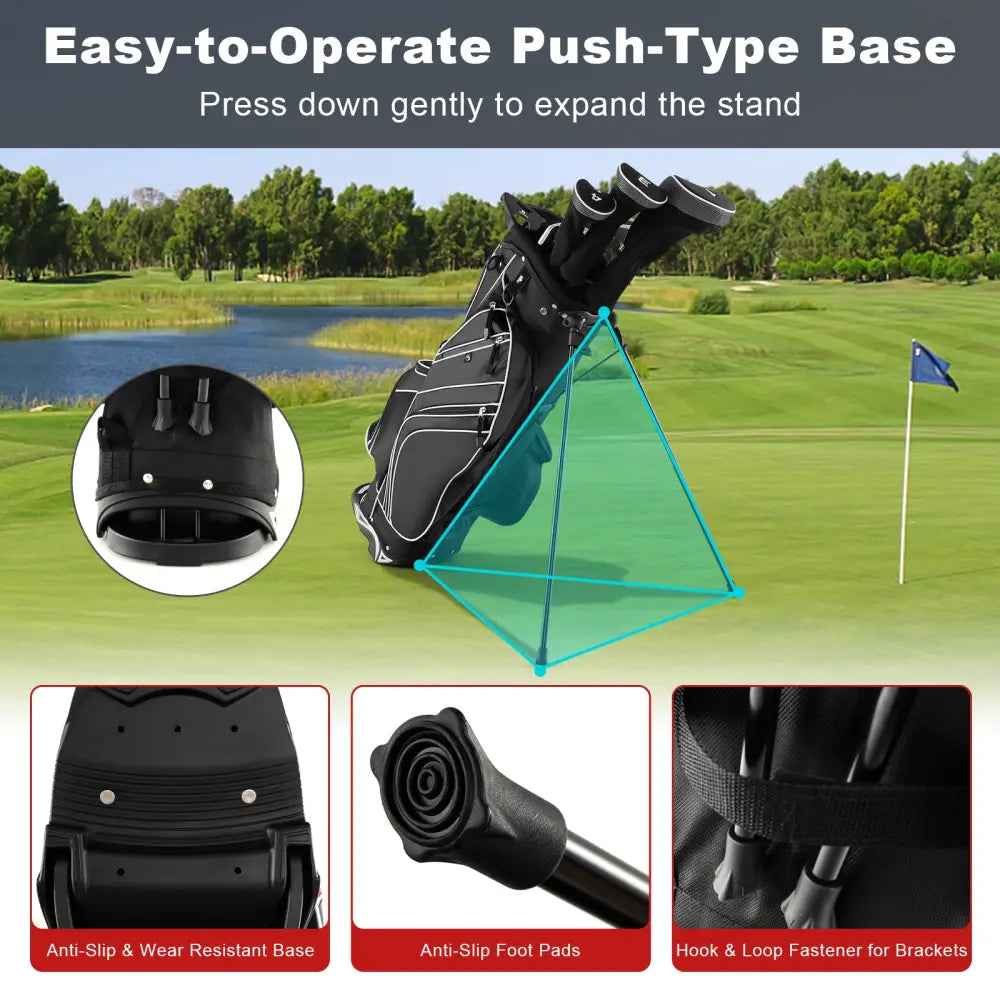 Golf Stand Cart Bag with 6-Way Divider Carry Pockets-Black - Black - Golf