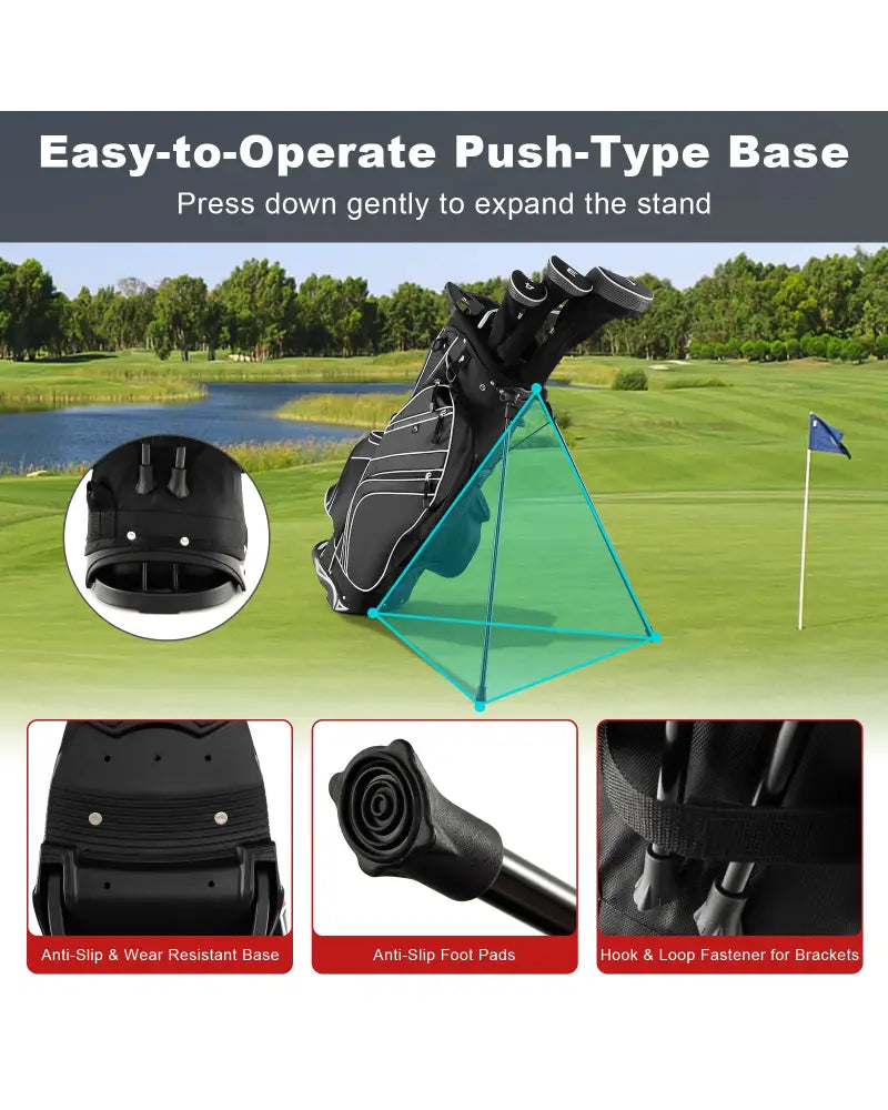 Golf Stand Cart Bag with 6-Way Divider Carry Pockets-Black - Black - Golf