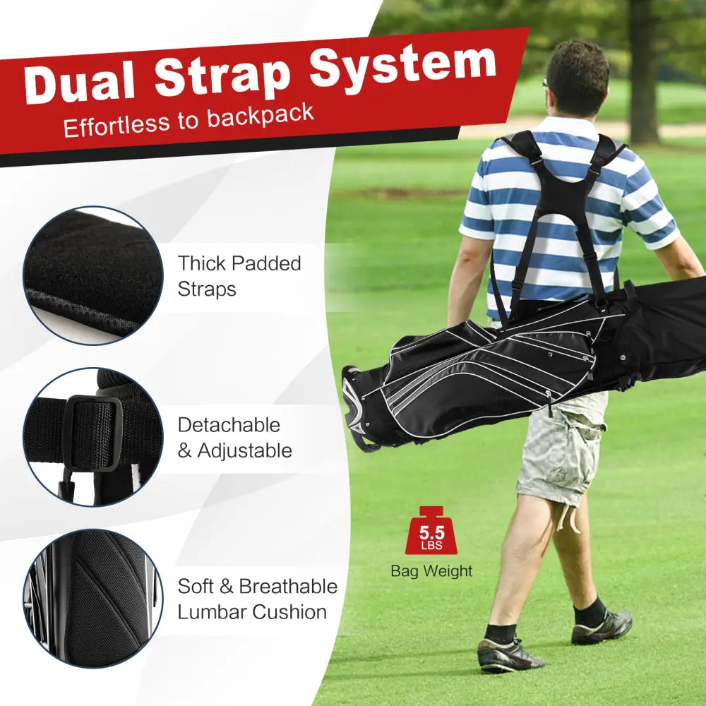 Golf Stand Cart Bag with 6-Way Divider Carry Pockets-Black - Black - Golf