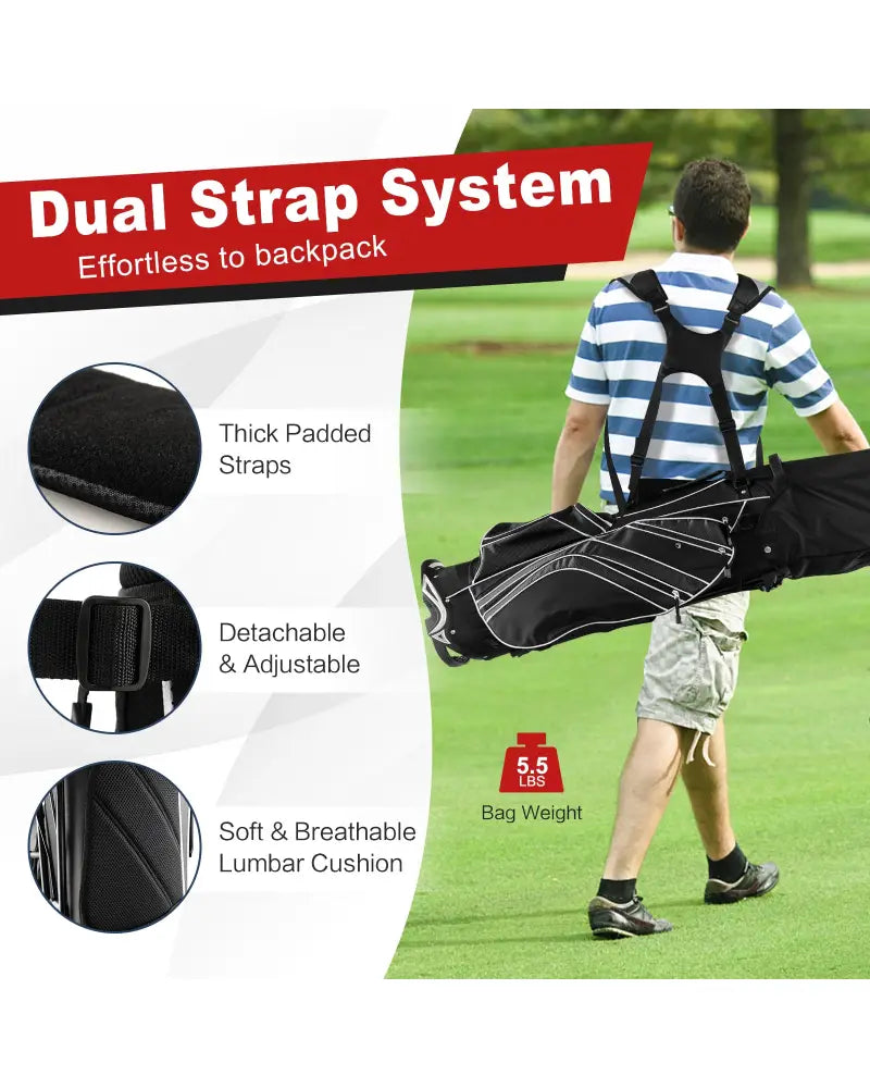 Golf Stand Cart Bag with 6-Way Divider Carry Pockets-Black - Black - Golf
