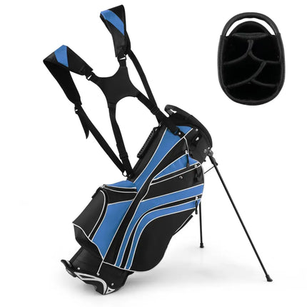 Golf Stand Cart Bag with 6-Way Divider Carry Pockets-Blue - Blue - Golf